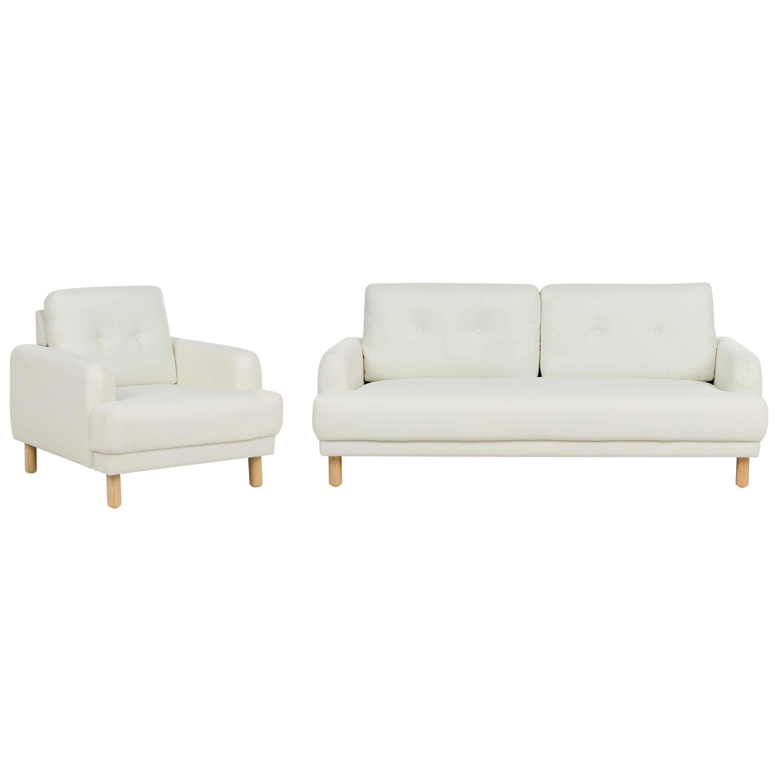 4-SITZER-SOFA Set Stoff cremeweiß Tuve - Hellbraun/Weiß, Textil (90/90/288cm) - Beliani
