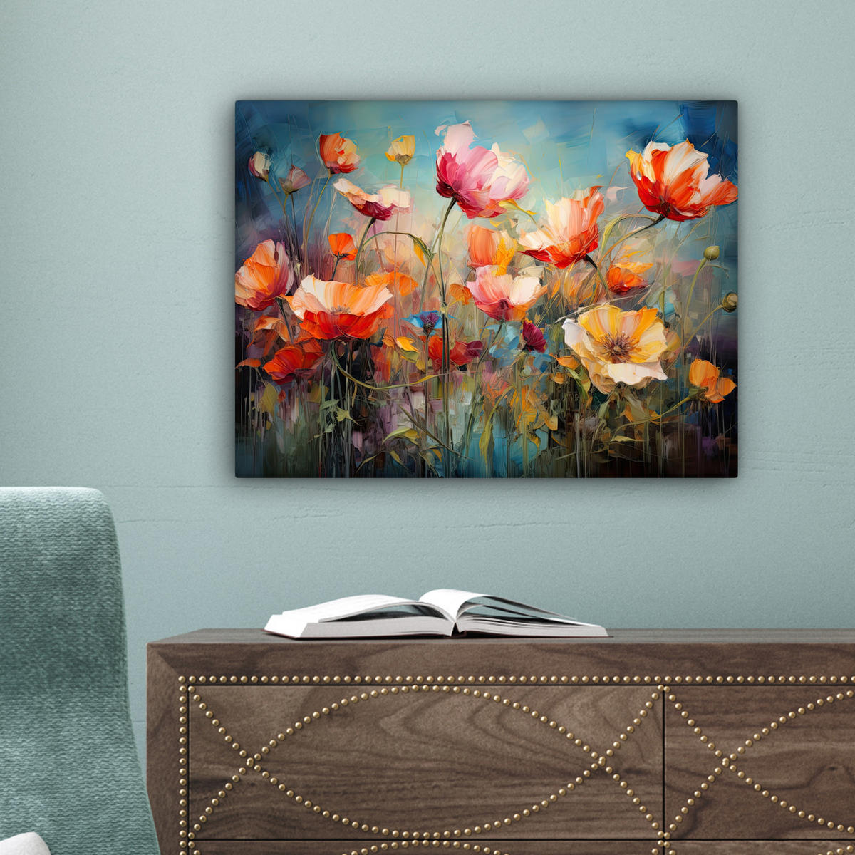 LEINWANDBILD Blumen - Aquarell - Kunst - Botanisch - Natur Wandbild 40x30 cm - Orange, Textil (40/30cm) - MuchoWow