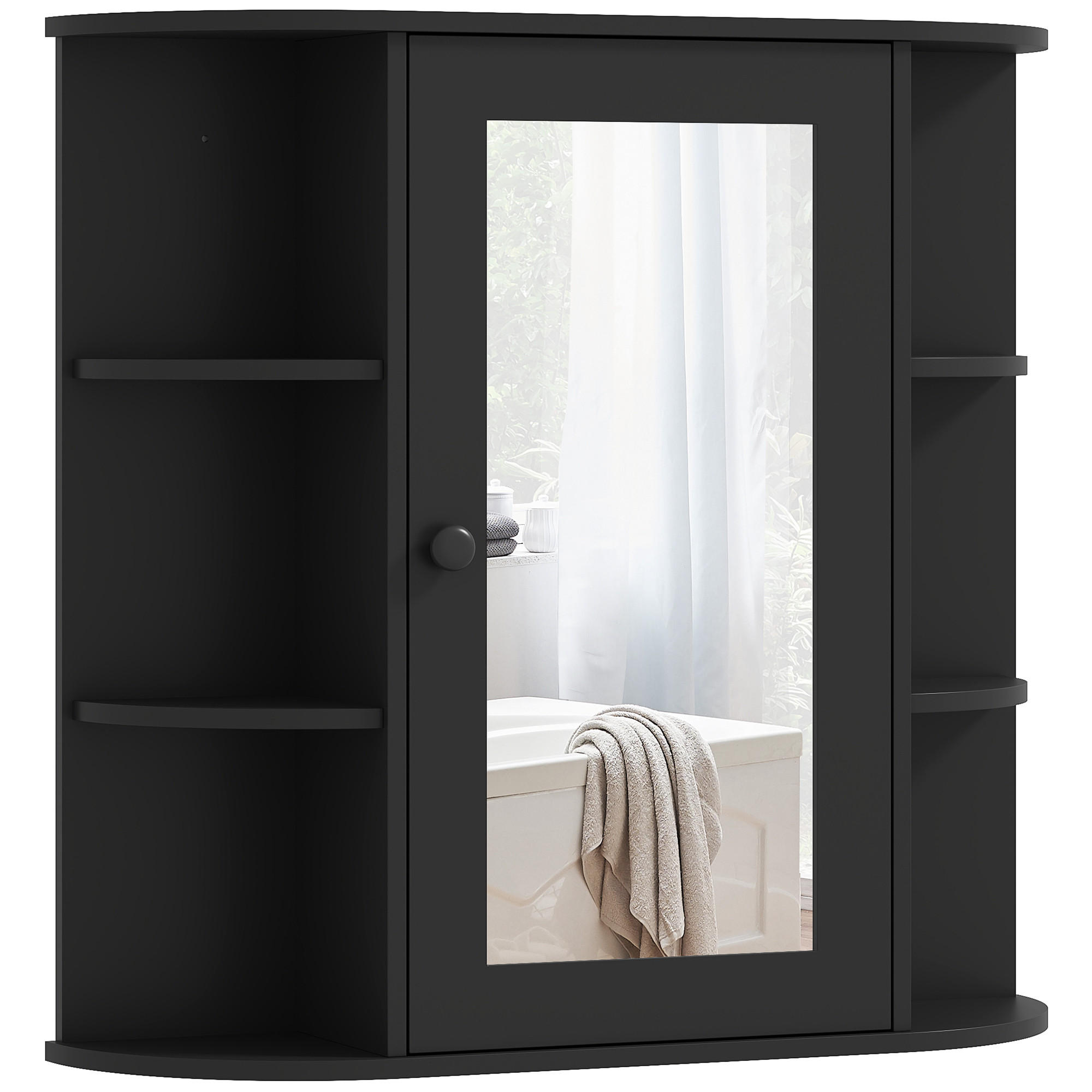 SPIEGELSCHRANK Spiegelschrank mit 6 offenen und 2 geschlossenen Ablagen,66 x 17 x 63 cm ,Schwarz - Schwarz, Glas (66/63/17cm) - Vallsero