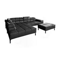 ECKSOFA NELSON Schwarz Leder - Schwarz, Leder/Metall (321/216cm) - KAWOLA