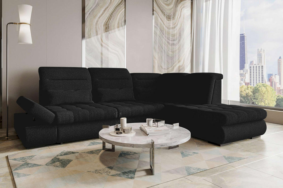 ECKSOFA Toscana Strukturstoff inkl. Schlaffunktion - Schwarz, Textil (279/227cm) - 99rooms