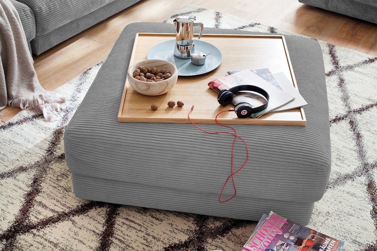 BIG HOCKER MADELINE Grau Cord - Grau, Textil (120/43/120cm) - KAWOLA