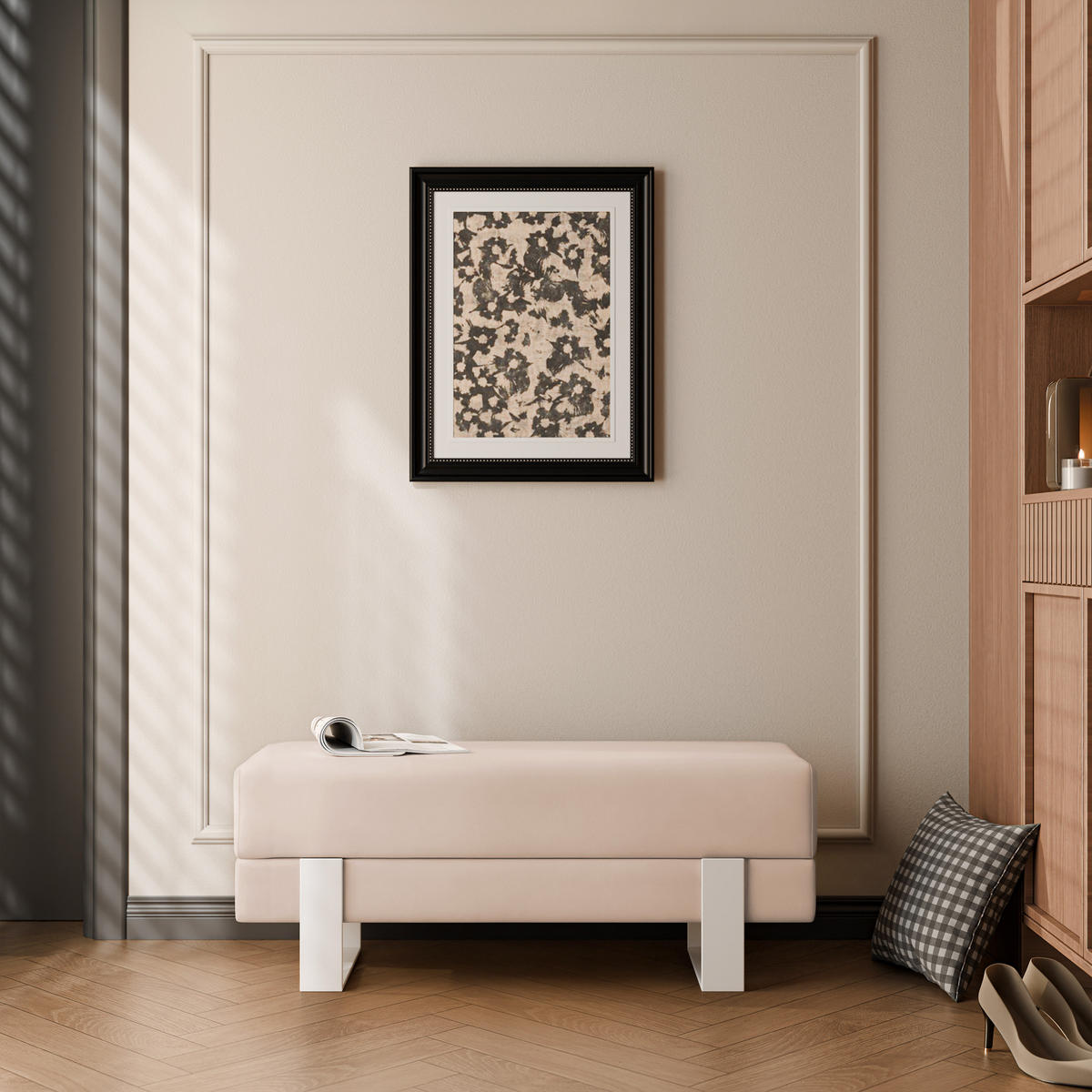 POLSTERBANK RIVA 100 cm Weiß / Beige ,Metallgestell - Beige, Metall (100/47/35cm) - Idohome
