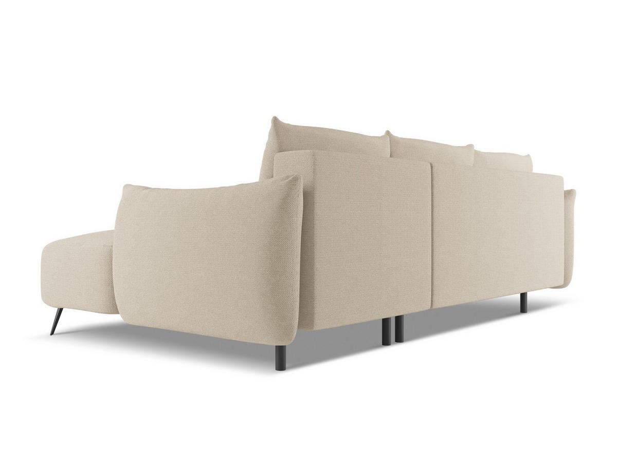 ECKSOFA mit Schlaffunktion Chenille Stoff Beige - Beige/Schwarz, Textil/Metall (242/162cm) - Makamii