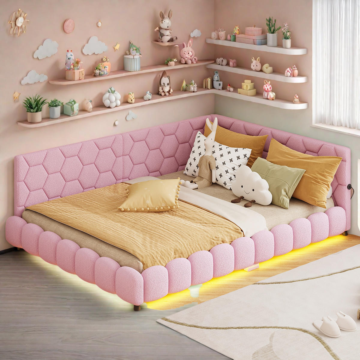 SCHLAFSOFA 140x200cm rosa 16farben led usb - Pink, Holzwerkstoff (140/200cm) - SHOPENTRA
