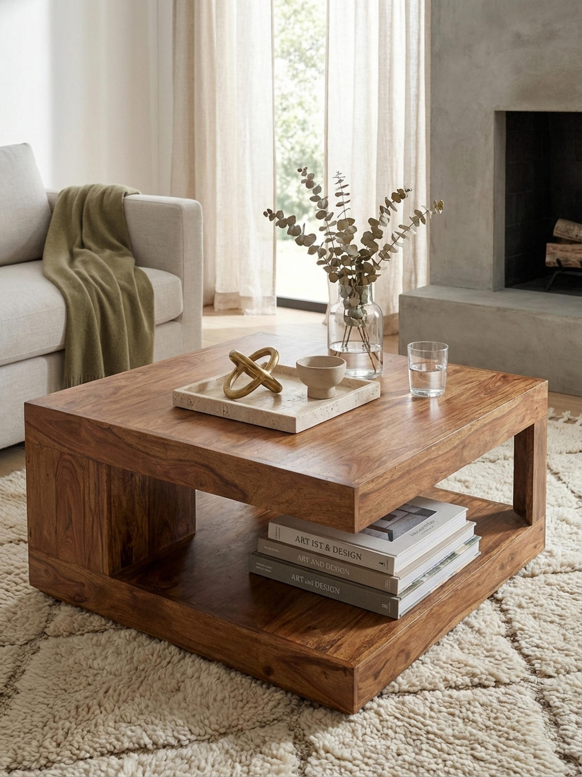 COUCHTISCH Sheesham Massivholz, Quadratisch, Maße 90x90 cm, Einzigartiges Unikat - Braun, Holz (90/90/40cm) - KADIMA DESIGN