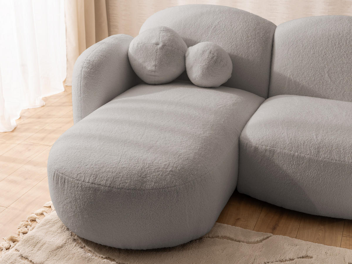 WOHNLANDSCHAFT Nuvola mit abgerundetem Design Hellgrau Bouclé-Stoff - Hellgrau/Schwarz, Holz/Kunststoff (268/80/146cm) - S-Style Möbel