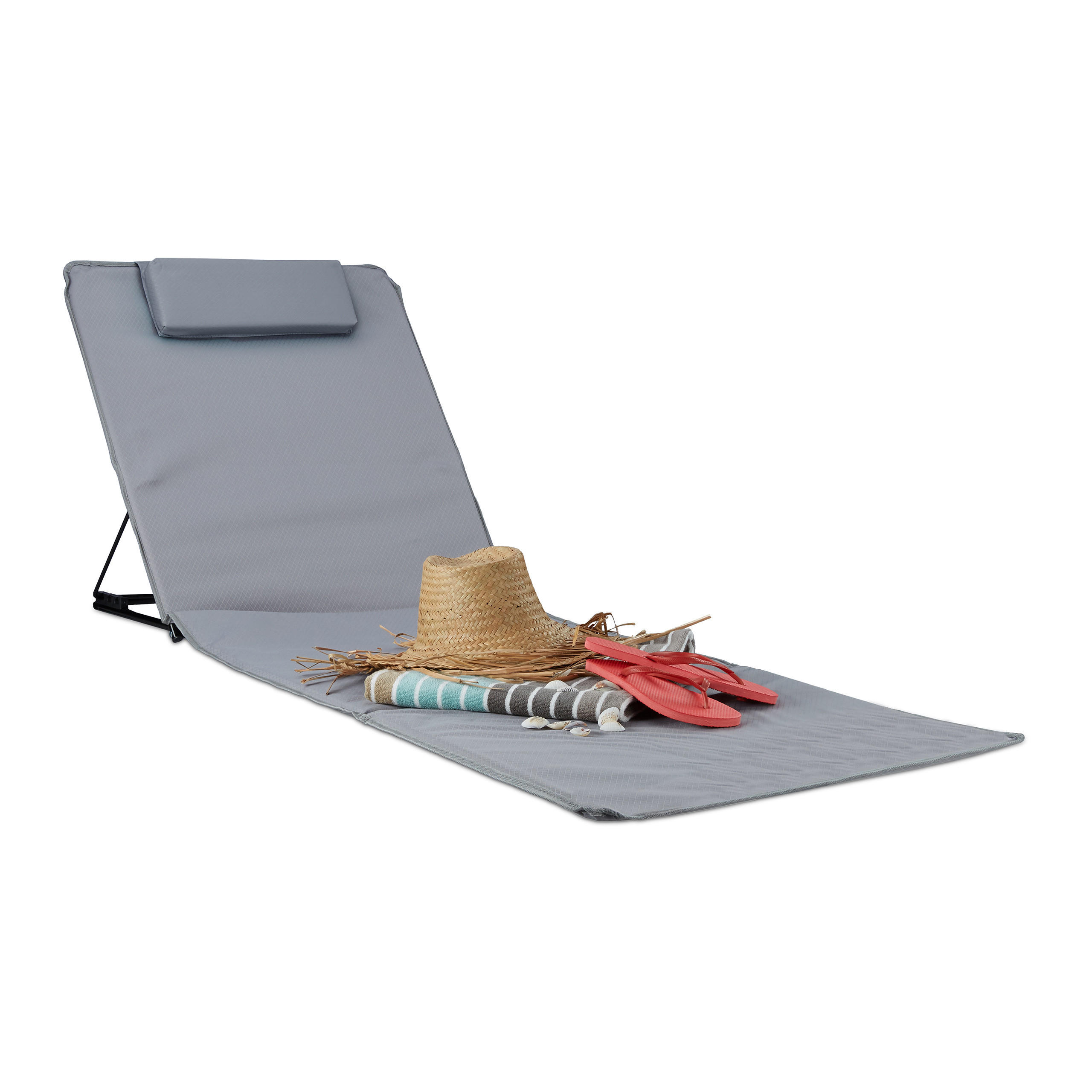 STRANDMATTE - Grau, Textil/Metall (60/63/195cm) - Relaxdays