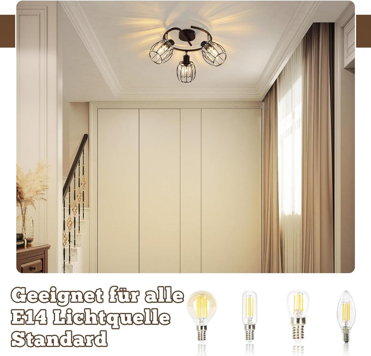 DECKENSTRAHLER Glühla 21/21/26 cm - Schwarz, Glas (26/21/21cm) - ZMH