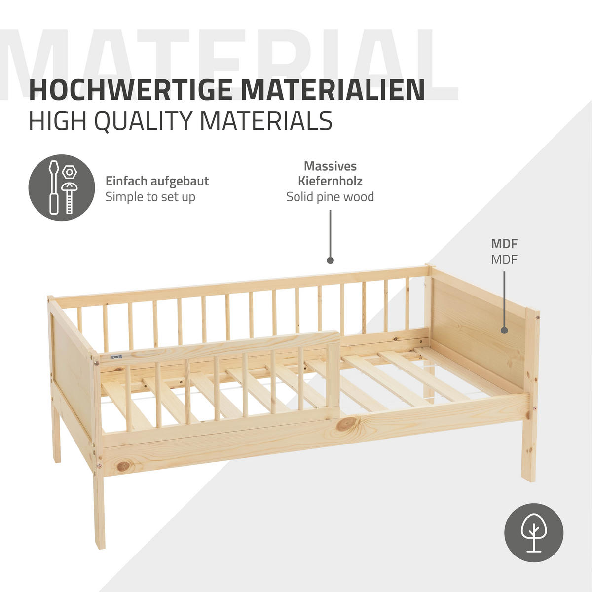 KINDERBETT 70x140 cm Natur - Naturfarben, Holzwerkstoff - ML-DESIGN
