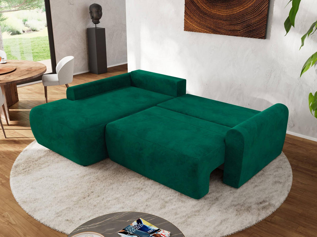 ECKSCHLAFSOFA CUBO L Dunkelgrün Velvet - links - Dunkelgrün/Schwarz, Kunststoff/Textil (273/187cm) - MKS