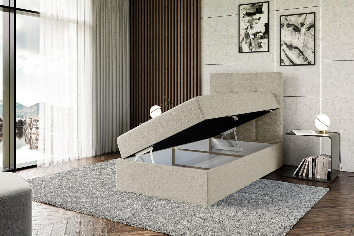 BOXBETT mit Matratze H4 und Lattenrost - MARCE - 90x200 - Rechts - H4 - Beige - Beige, Holzwerkstoff (90/200cm) - ALTDECOR