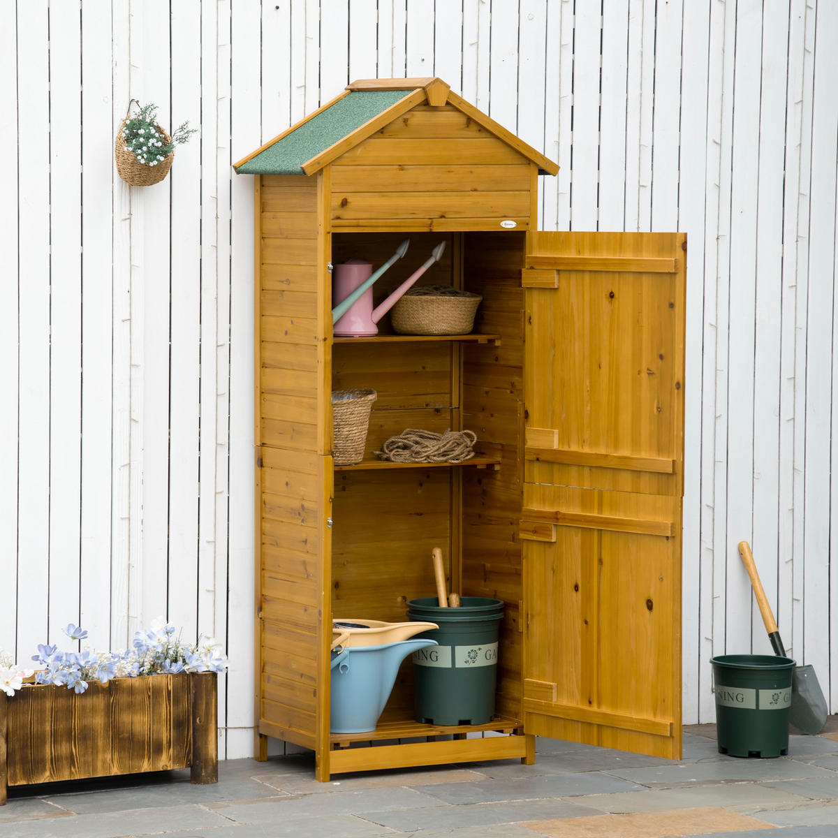 GARTENKOMMODE 79/191,5/49 cm Naturholz aus Holz mit 2 Regalböden - Naturfarben, Holz (49/191.5/79cm) - OKMYHOME