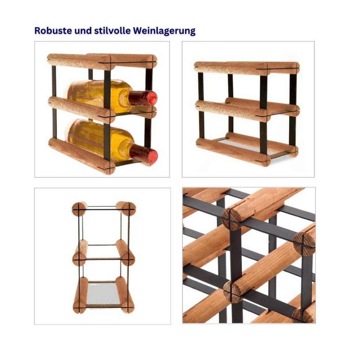 WEINREGAL Vinotega Mod Metal 22,5x12,5x24,5 cm 1x2 Flaschen Massives Kiefernholz Braun Geölt - Braun, Holz (12.5/22.5/24.5cm) - PROREGAL