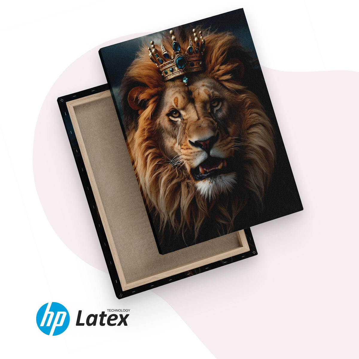 LEINWANDBILD Löwen König Abstraktion 3D Effekt 80cm x 120cm - Beige/Schwarz, Textil (80/120cm) - Muralo