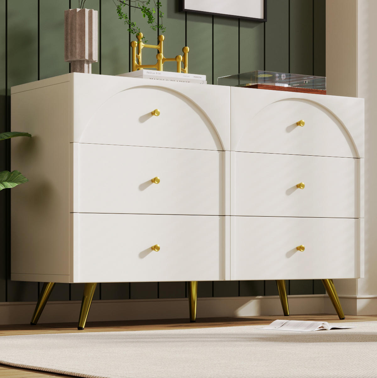 KOMMODE aus Spanplatte und Metall 120x40x85 cm Creme-Weiß mit 6 Schubladen - Weiß, Holzwerkstoff (40/85/120cm) - IVMEU