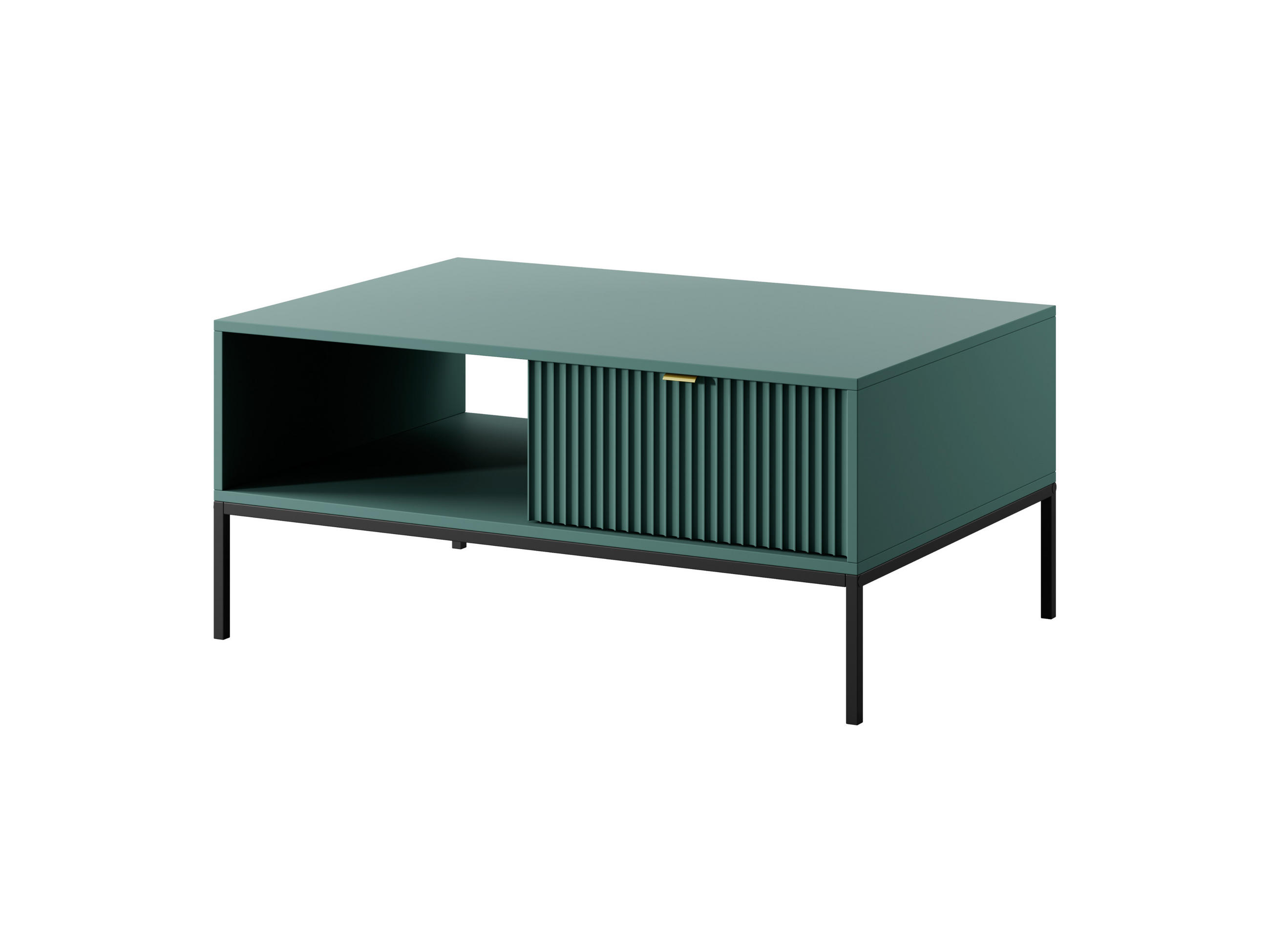 GRÜNER Moderner Geriffelter Couchtisch KIOTO Ł2SZ (Schwarzes Gestell, Vollauszug) - Goldfarben/Schwarz, Holz/Holzwerkstoff (68/104/46cm) - Ravio