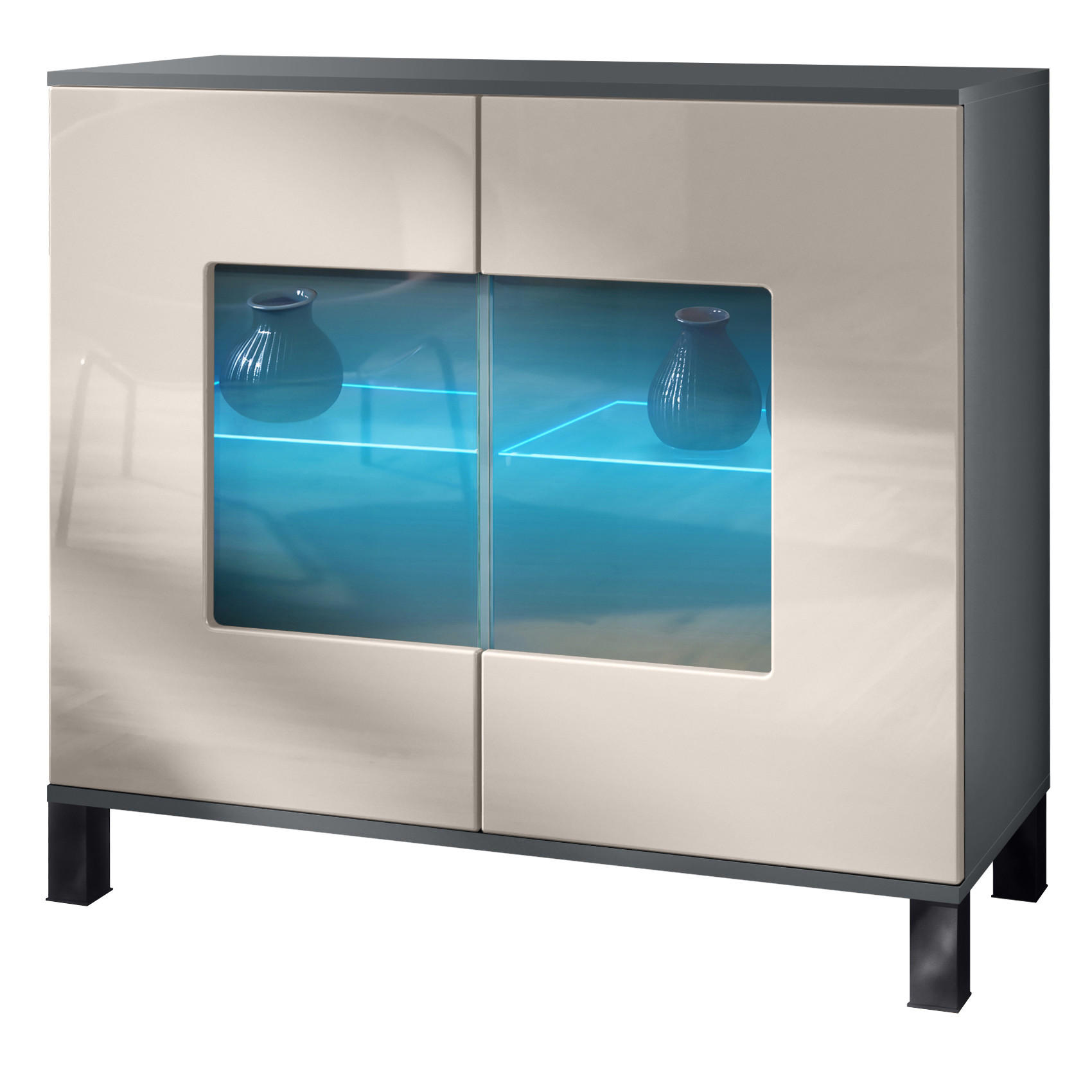 KOMMODE Grömitz Sandgrau Hochglanz - Sandfarben, Holzwerkstoff (92.5/84.5/35cm) - Vladon