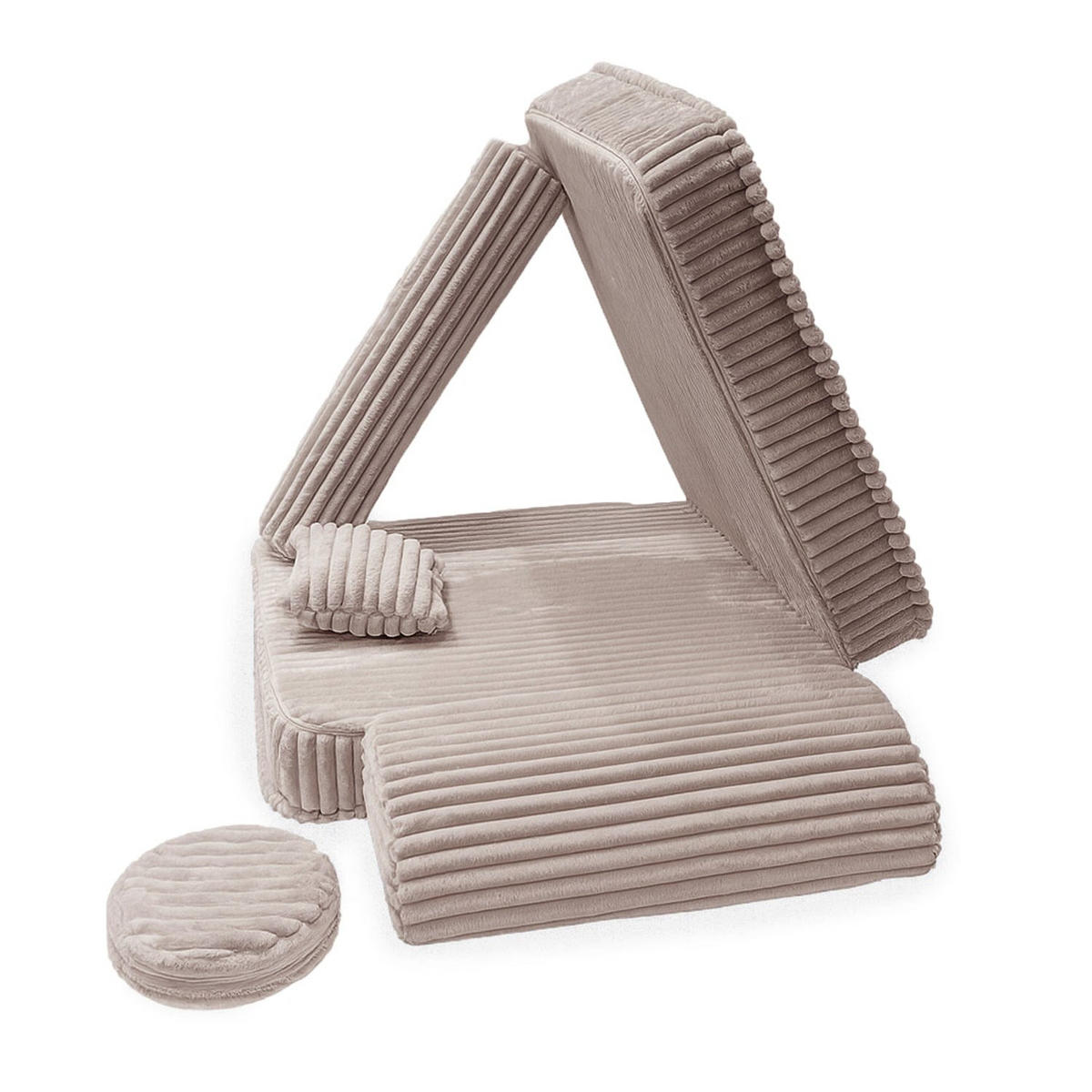 KINDERSESSEL modular 3-in-1 ausklappbar aus Plüschcord in Kieselbeige - Creme, Textil (100/80/80cm) - MeowBaby