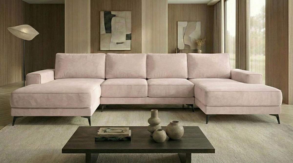 ECKSOFA VALTOR 320 cm x 185 cm – Stoff: VELUTTO Beige 2 Farbe: Beige - Beige, Textil (320/185cm) - A&J MöbelLand