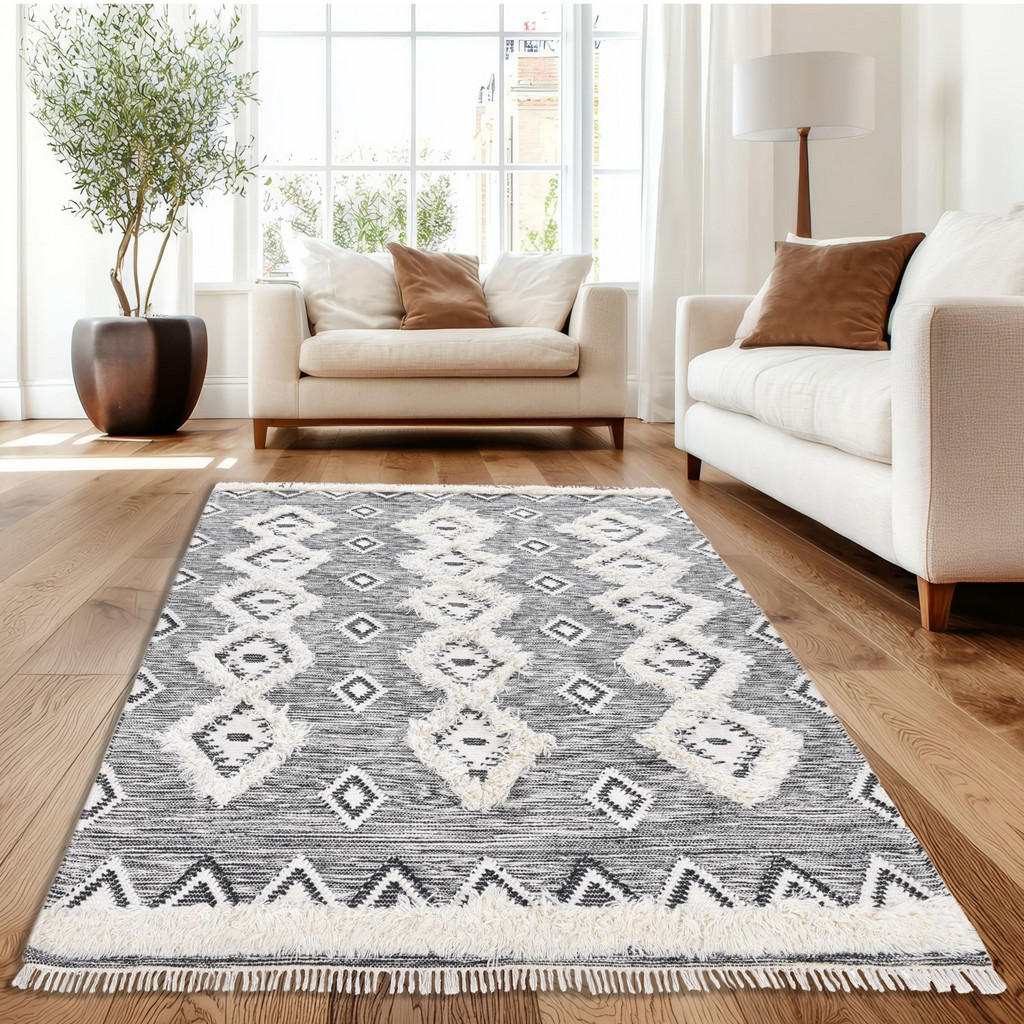 Thumbnail - Rug and Roll Flachwebeteppich, Schwarz, Textil, Kariert, Rechteckig, 120x180 cm, für Fußbodenheizung geeignet, Teppiche ...