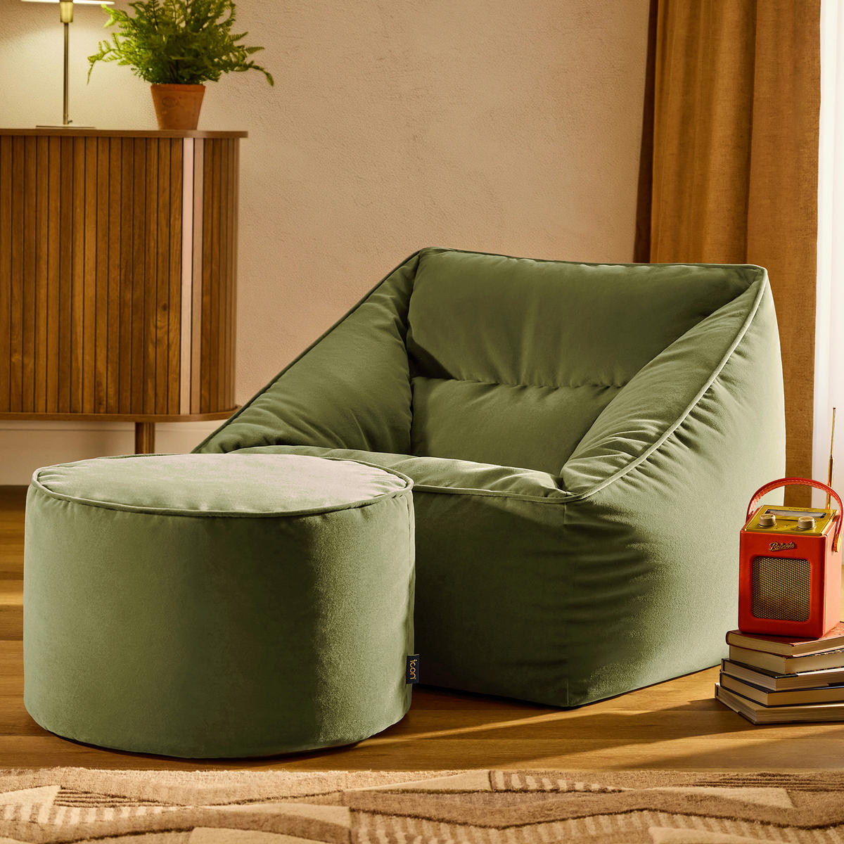 SITZSACK Natalia Samt Sessel mit Milano Fußhocker - Dunkelgrün, Textil (70/65/70cm) - icon