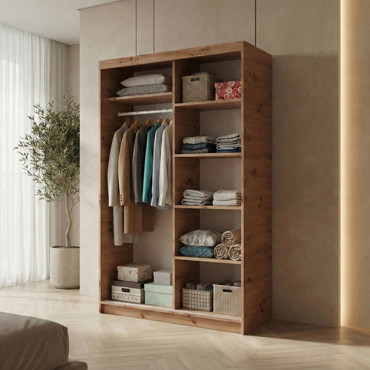 SCHWEBETÜRENSCHRANK Hela 100/205/60 2-türig eiche Artisan mit Spiegel - Eiche Artisan, Holzwerkstoff (100/205/60cm) - Beautysofa