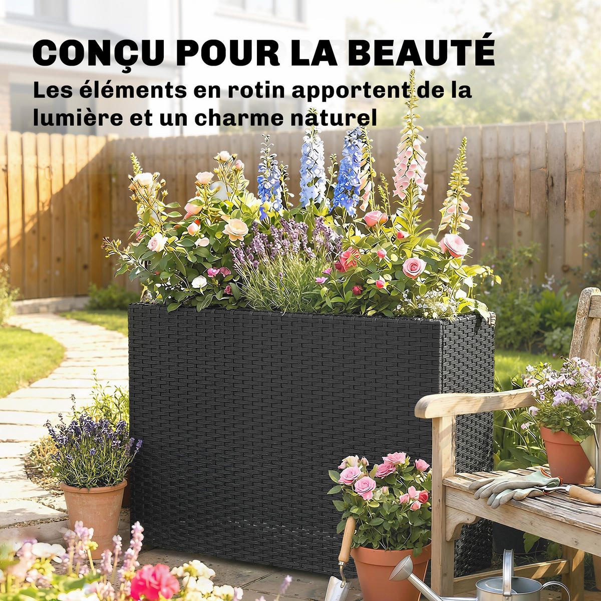 HOCHBEET DE-16060 höhenverstellbar Schwarz - Schwarz, Metall (81/58/28cm) - ComfortXL