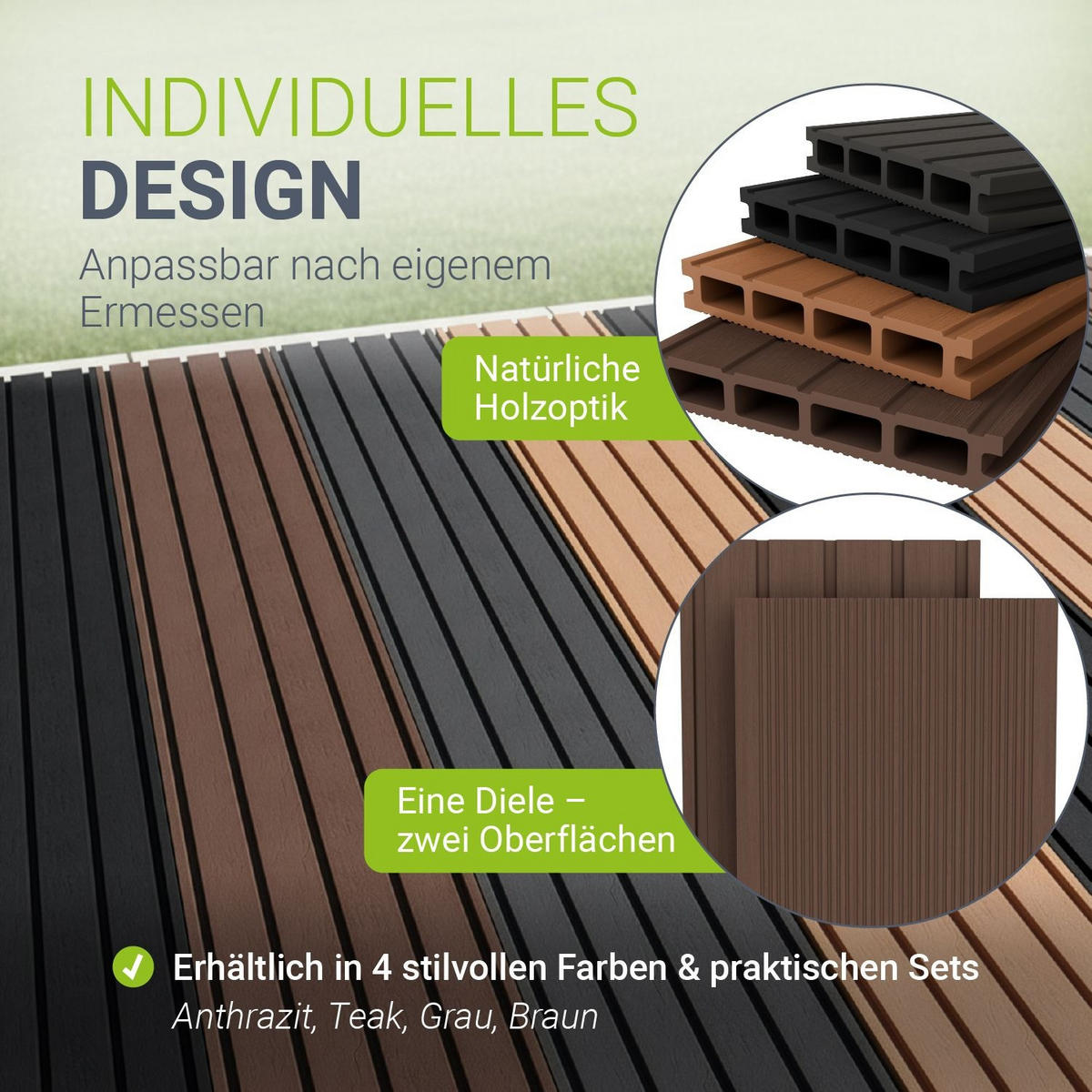 TERRASSENDIELEN WPC Braun 30 m² - Braun, Kunststoff (220/14.6/2.5cm) - Juskys