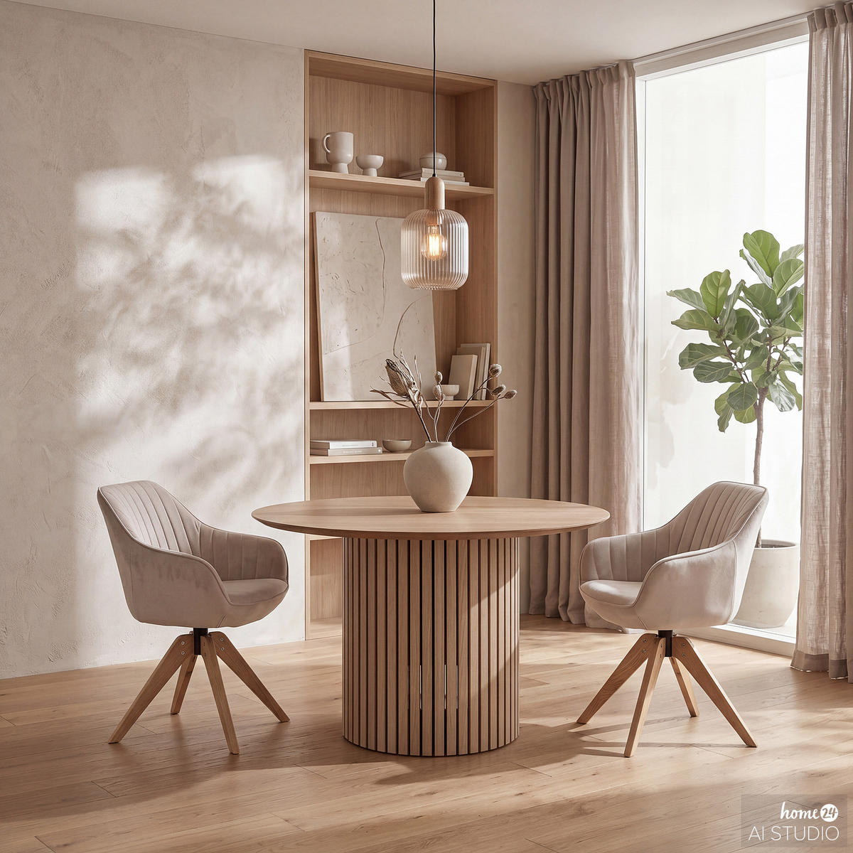 DREHBARER ARMLEHNENSTUHL - Massivholz - Textil - Beige, Holz/Textil (60/83/65cm) - home24