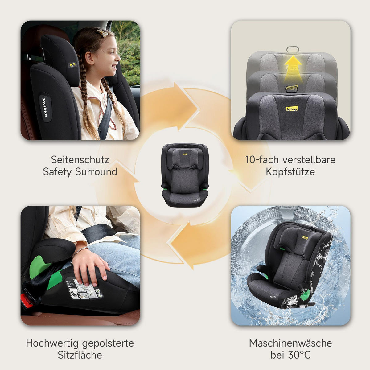 AUTOKINDERSITZ Kindersitzerhöhung i-Size R129& Verstellbare Kopfstütze - Schwarz, Textil (44/80/46cm) - BEXEVUE