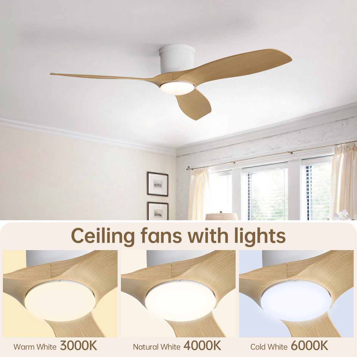 DECKENVENTILATOR 52Zoll Smart LED Licht DC Motor Fernbedienung ABS Flügel - Weiß, Kunststoff (132.08/132.08/31.8cm) - CASIVA
