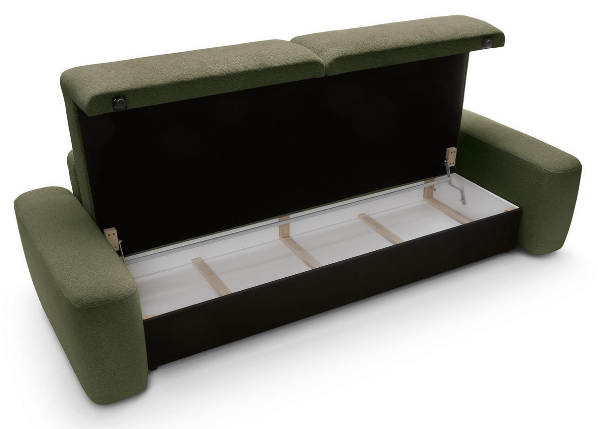 POLSTERSOFA 260 cm Orea, Schlaffunktion, Bettkasten, Grün - Grün, Holz (257/82/105cm) - Emporius