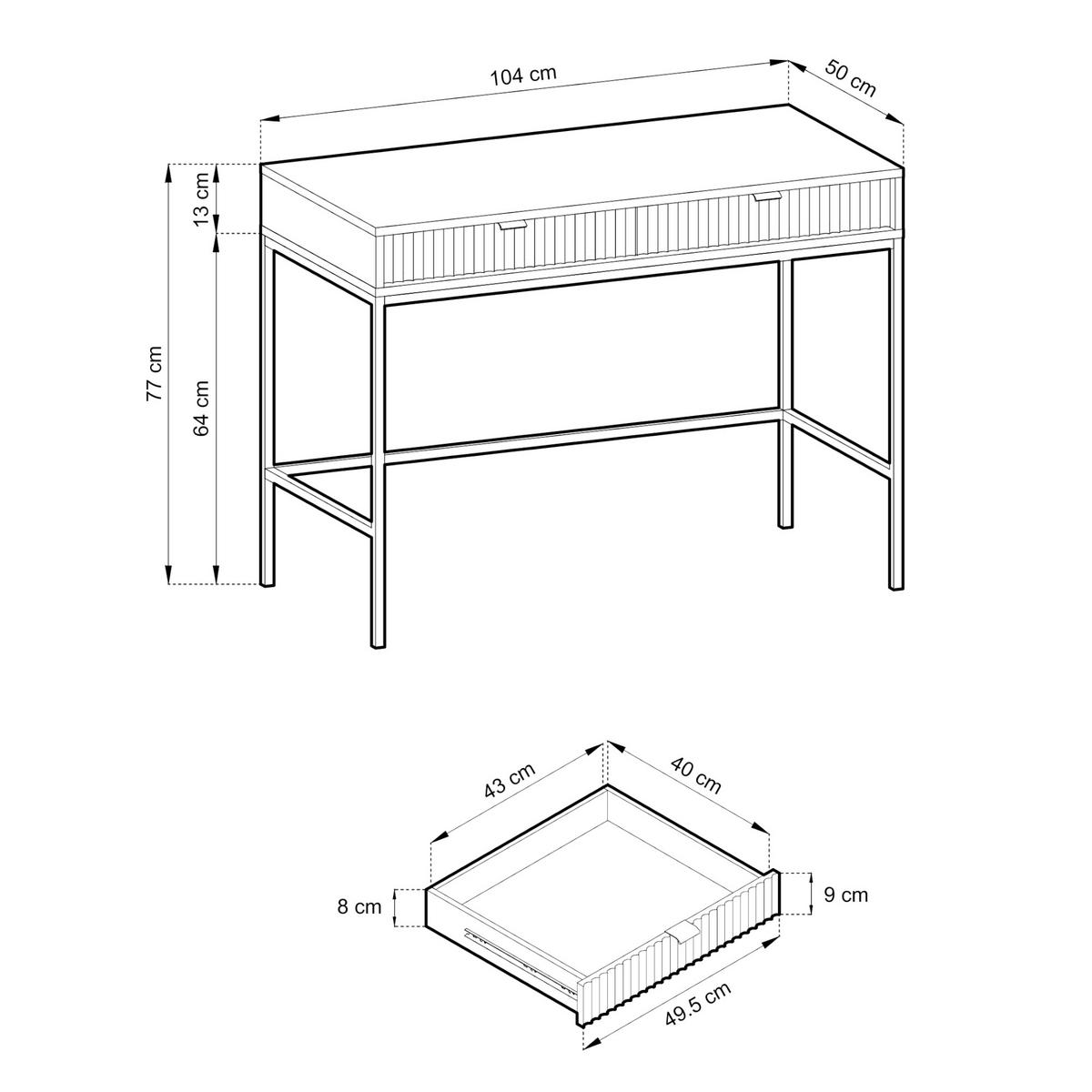 SCHMINKTISCH NANAIMO TOA1-2S Profilierte Fronten, Grün - Grün, Holzwerkstoff/Kunststoff (104/77/50cm) - Komodee