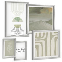 BILDER SET 5er Set - 50x50 cm & 20x30 cm & 40x60 cm Silberner Rahmen - Geometrische Pflanzenmuster - Silberfarben, Kunststoff (40/60cm) - TULUP