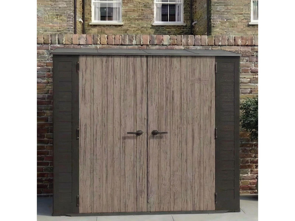 GERÄTESCHRANK 215 x 123 x 199 cm mit Doppeltür in Holzoptik, 4,6 m³ Stauraum, durchgehendes Wandregal, anthrazit - Braun, Kunststoff (132/29/220cm) - Suncast