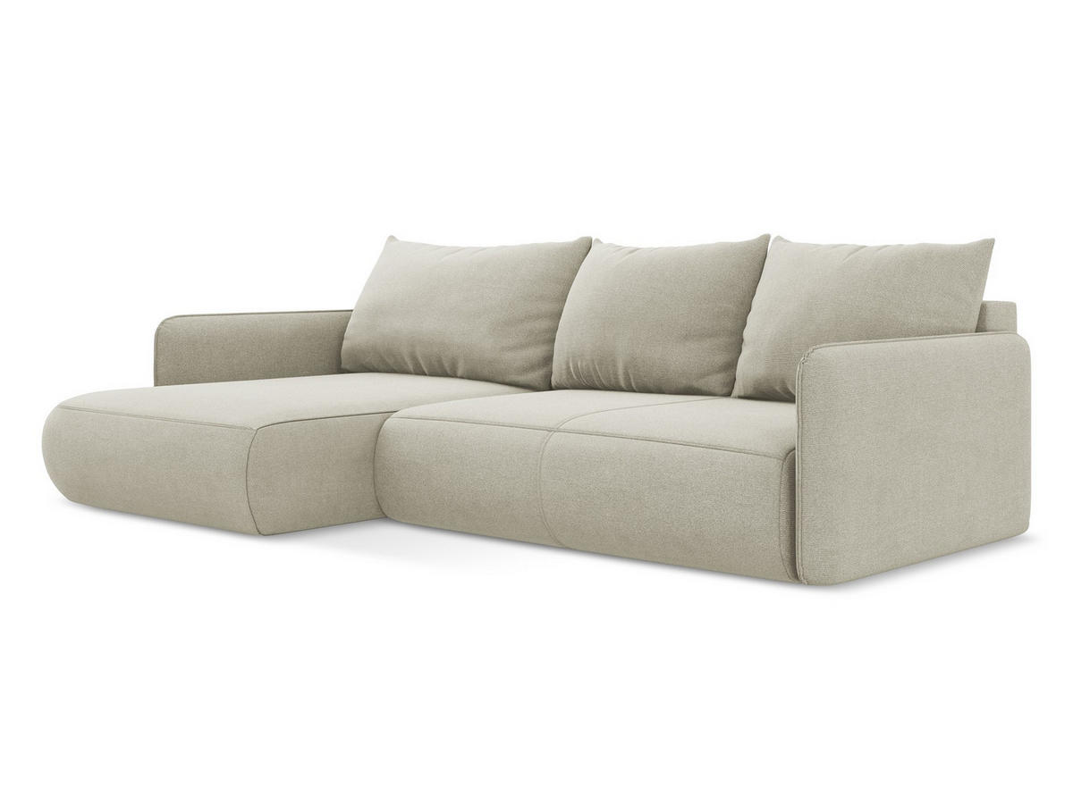 ECKSOFA mit Schlaffunktion Strukturstoff Stoff Beige - Beige/Creme, Kunststoff/Textil (148/240cm) - Makamii