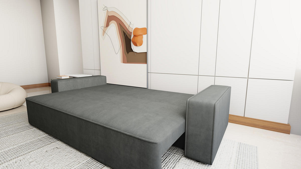 SOFA Veno mit Bettkasten und Schlaffunktion, Velourstoff - Graphitfarben, Holzwerkstoff (242/85/95cm)