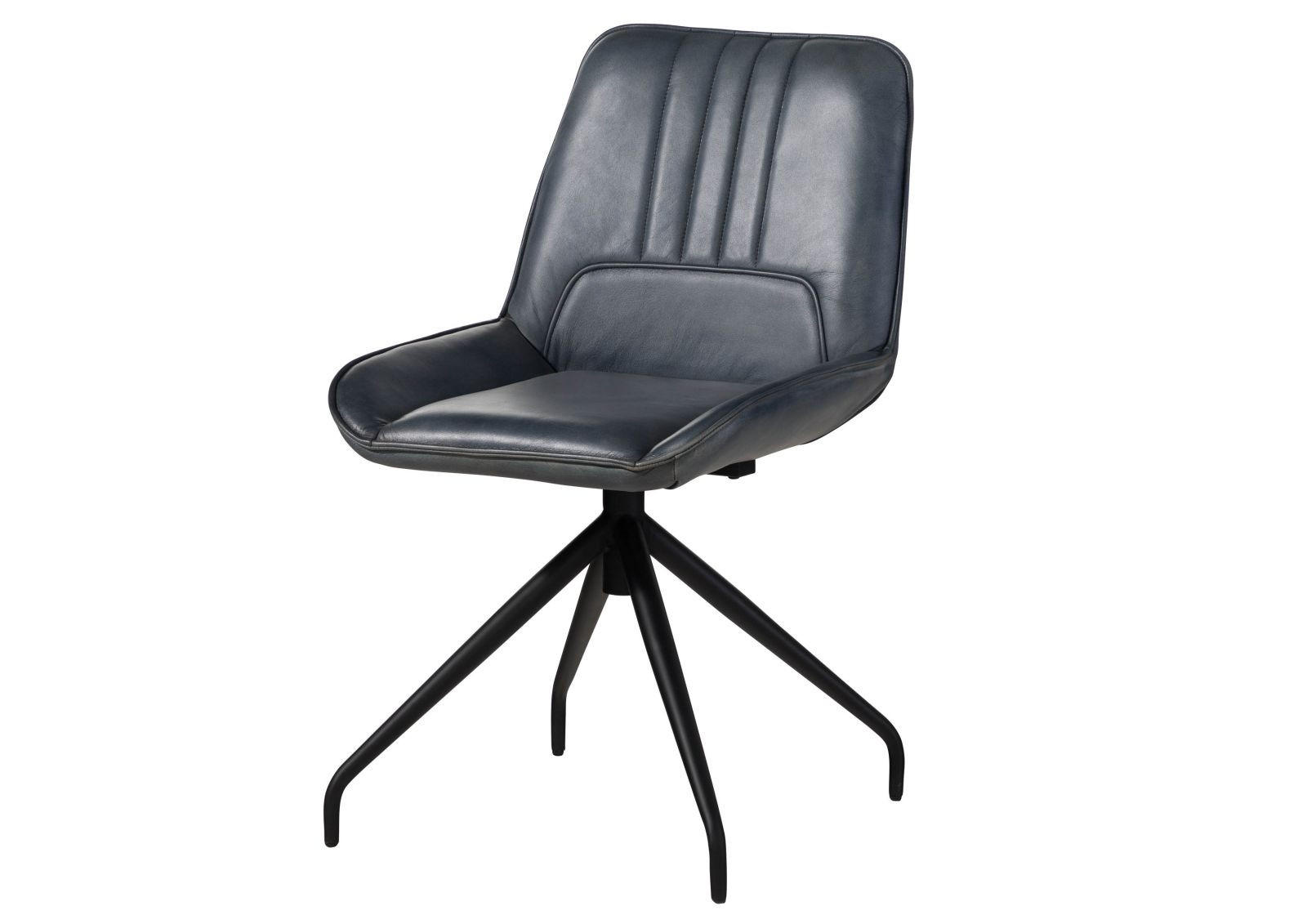 STUHL Echtleder 49 x 56 x 83 cm blau IRON LABEL #510 - Blau, Leder (49/83/56cm) - Massivmoebel24