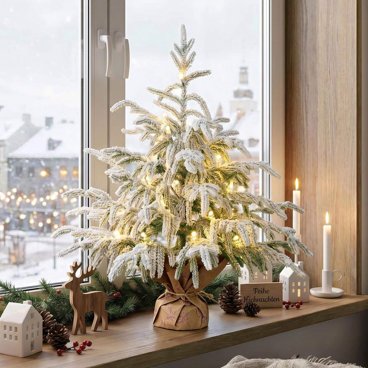 KÜNSTLICHER Weihnachtsbaum mit Beleuchtung, Kleiner Christbaum - Grün, Kunststoff/Metall (60cm) - Hometopia