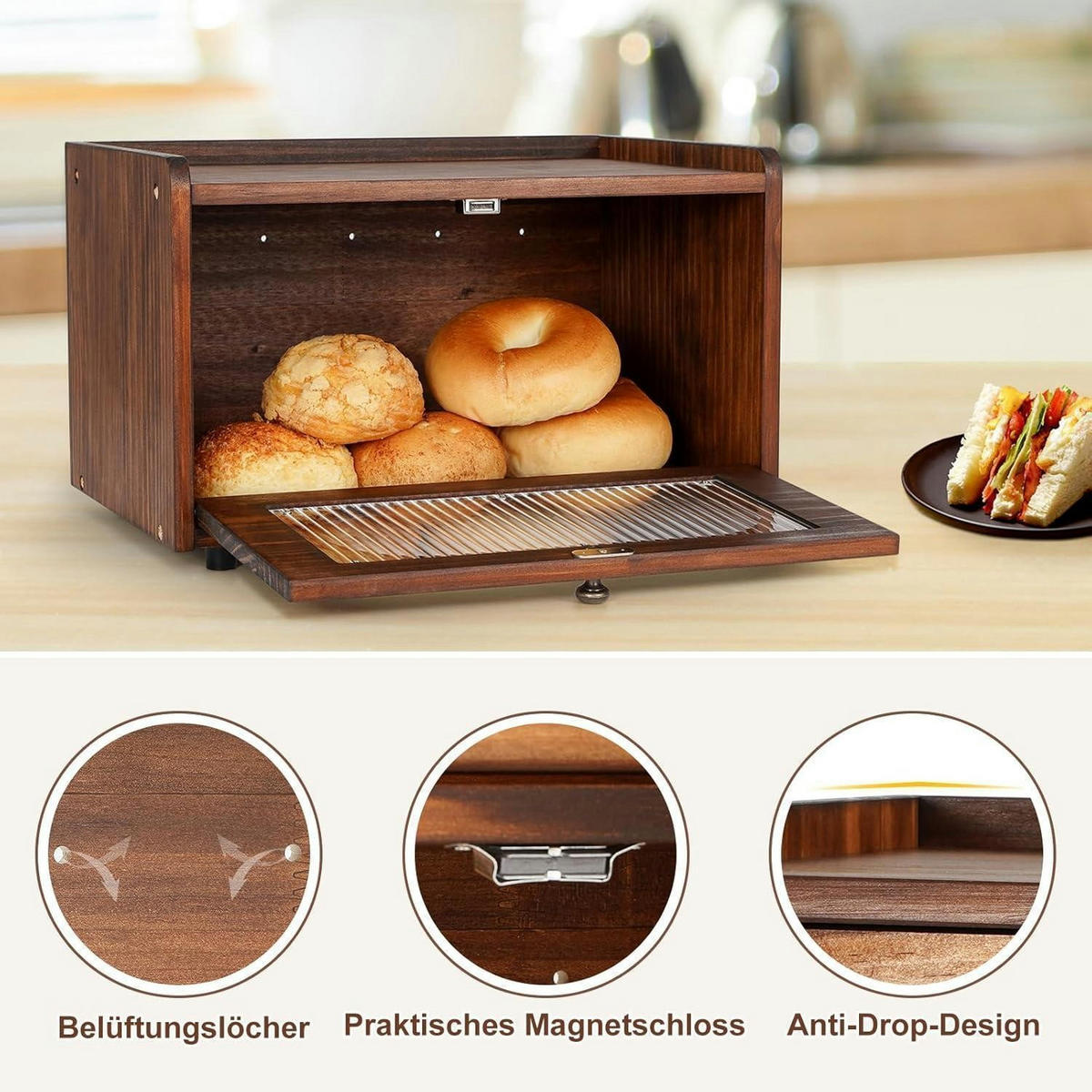 BROTKASTEN Holz Schwarz 36.5x23.5x22cm - Braun, Holz (23.5/22/36.5cm)
