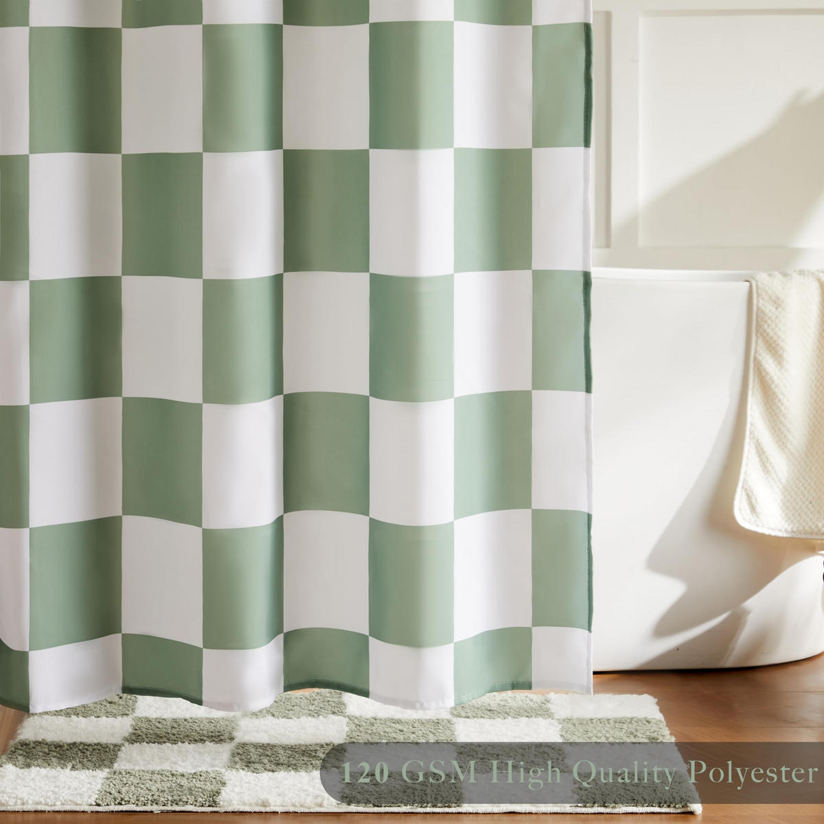 DUSCHVORHANG Grün kariert Schachbrettmuster Retro maschinenwaschbar fürs Badezimmer - Grün, Textil (180/180cm) - MCBOSON