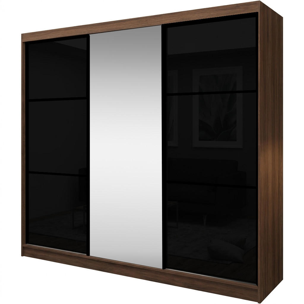 Beautysofa SKŘÍŇ S POSUVNÝMI DVEŘMI Viva II se zásuvkami, zrcadlem a sklem Lacobel, 240 / 216 / 61 cm, ořech