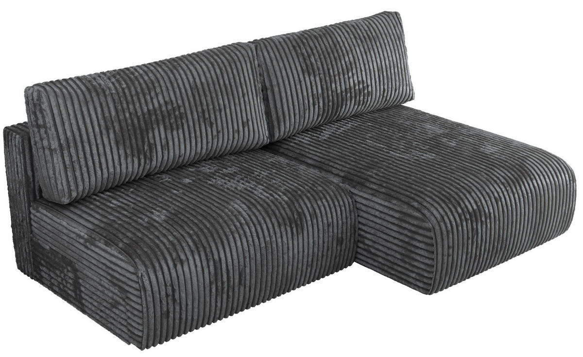 ECKSCHLAFSOFA VIVO L Dunkelgrau Cord - rechts - Dunkelgrau/Schwarz, Kunststoff/Textil (150/223cm) - MKS