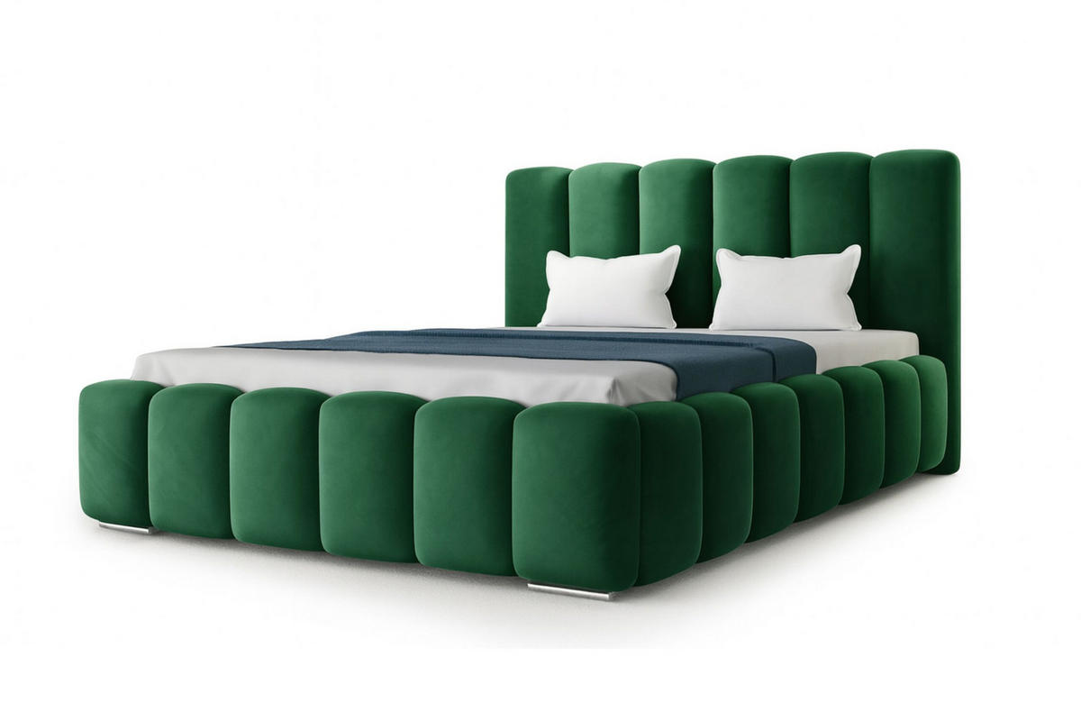 POLSTERBETT BARON mit Kopfteil, 180 x 200 cm, Doppelbett mit Bettkasten und Lattenrost aus Metall, Velourstoff, Frabe: Grün - Grün, Holz/Kunststoff (180/200cm) - Agmat-Furniture