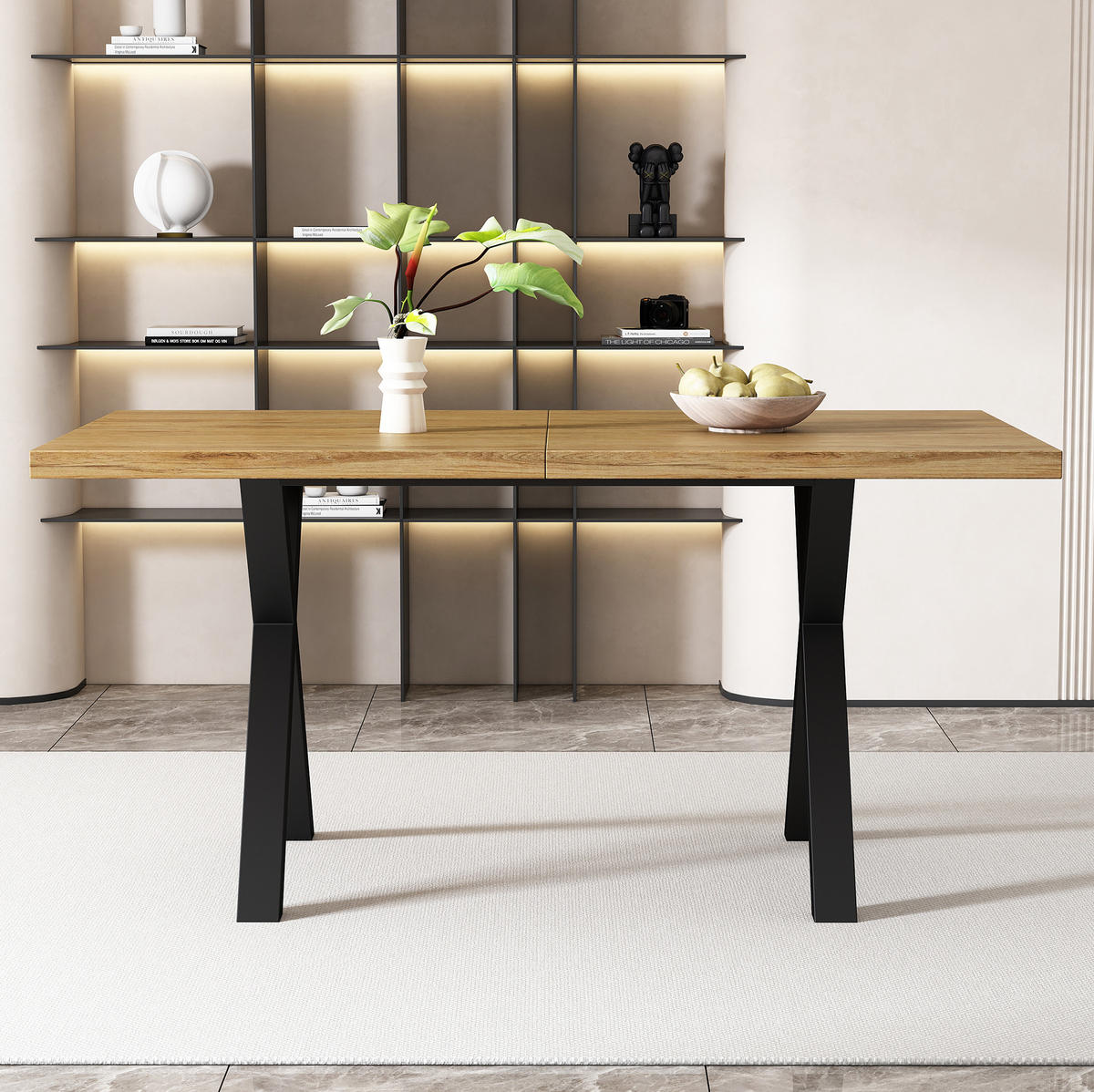 STÔL z MDF a kovu, dubový dekor, univerzálny,80/140/76 cm - farba duba, kompozitné drevo (140/80/76cm) - BEAOK