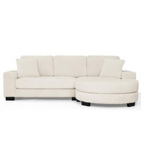 ECKSOFA 256.5/133.5/89 cm Beige Cord mit 2 Kissen und ovaler Fußhocker - Beige, Textil (133.5/89/256.5cm) - Oxeza