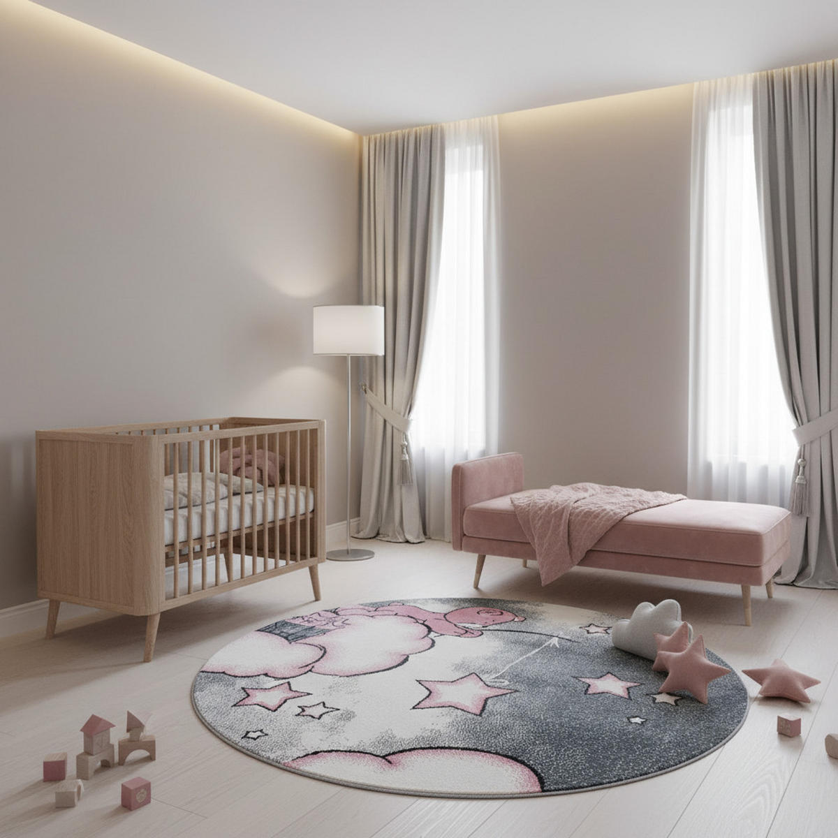 TEPPICH Kinderzimmer Bär Bunt Waschbar Spielzimmer Strapazierfähig Rund Pink 160x160 cm Flur – LAGO - Rosa, Textil (160/160cm) - KADIMA DESIGN