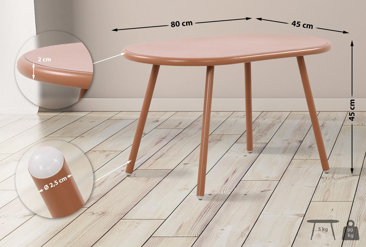 COUCHTISCH oval 80/45/45 cm Kunststoff terracotta - Terracotta, Kunststoff/Metall (45/80/45cm) - CLP