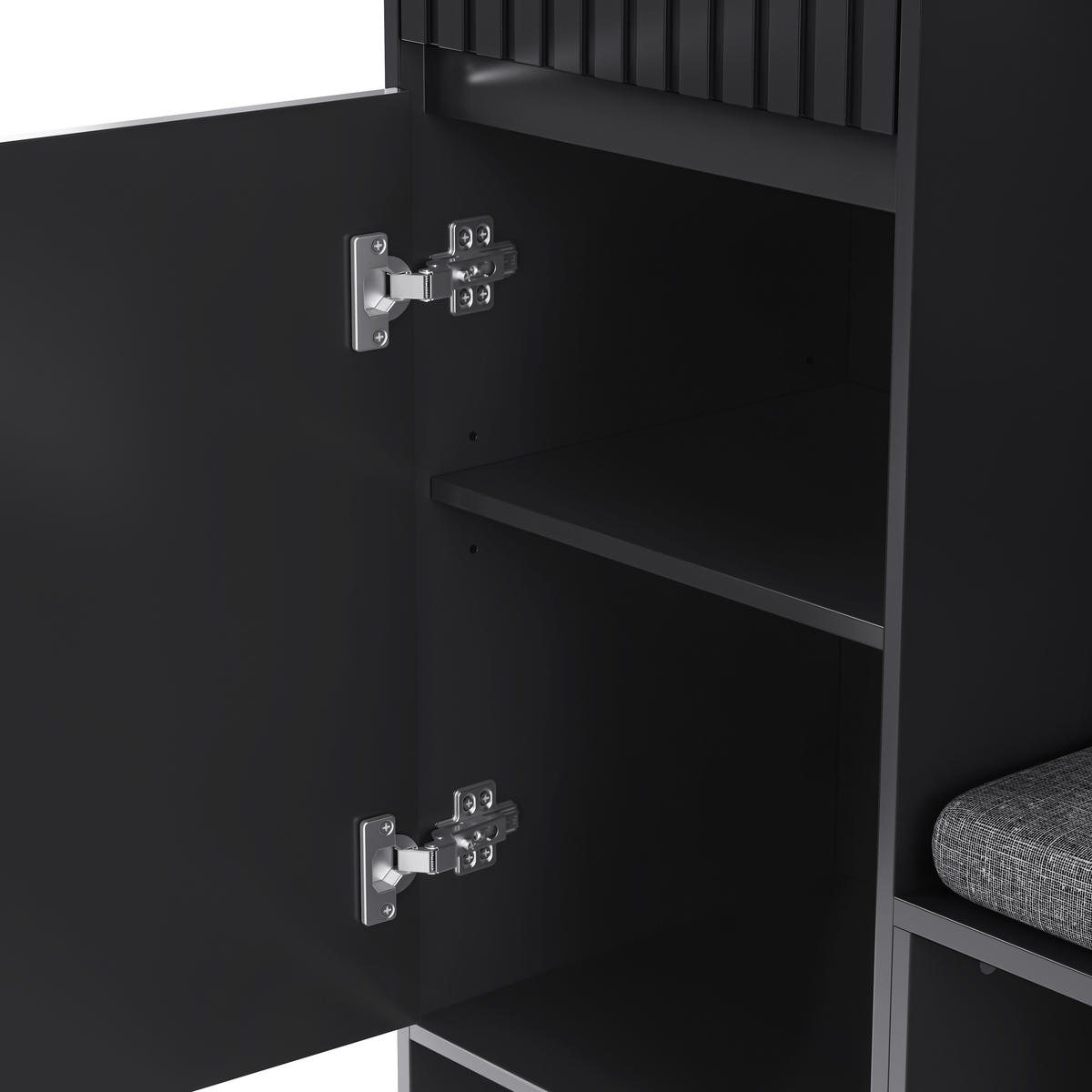 GARDEROBEN-SET in Schwarz mit Sitzbank und Schubladen für Flur, B100/T35/H180 cm - Schwarz, Holzwerkstoff (100/180/35cm) - STILVORA